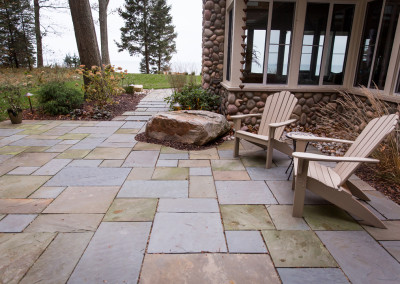 stone patio with boulders