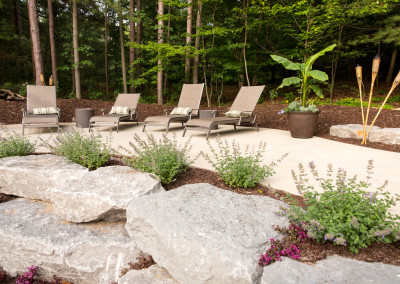 elevated lounge patio with plantings