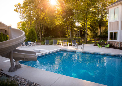 pool, patio and water slide