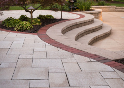 backyard patio with multiple levels and stairs