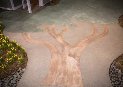 stamped stained concrete designed to look like a tree