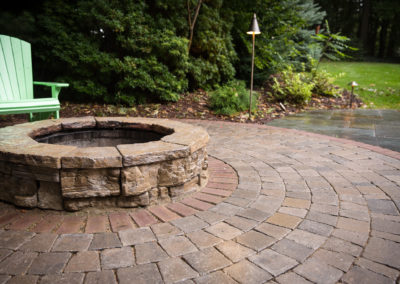 paver patio with built in firepit