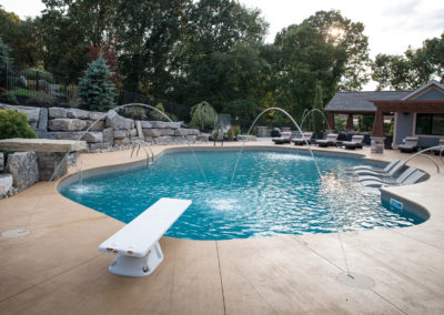 pool diving board and fountains